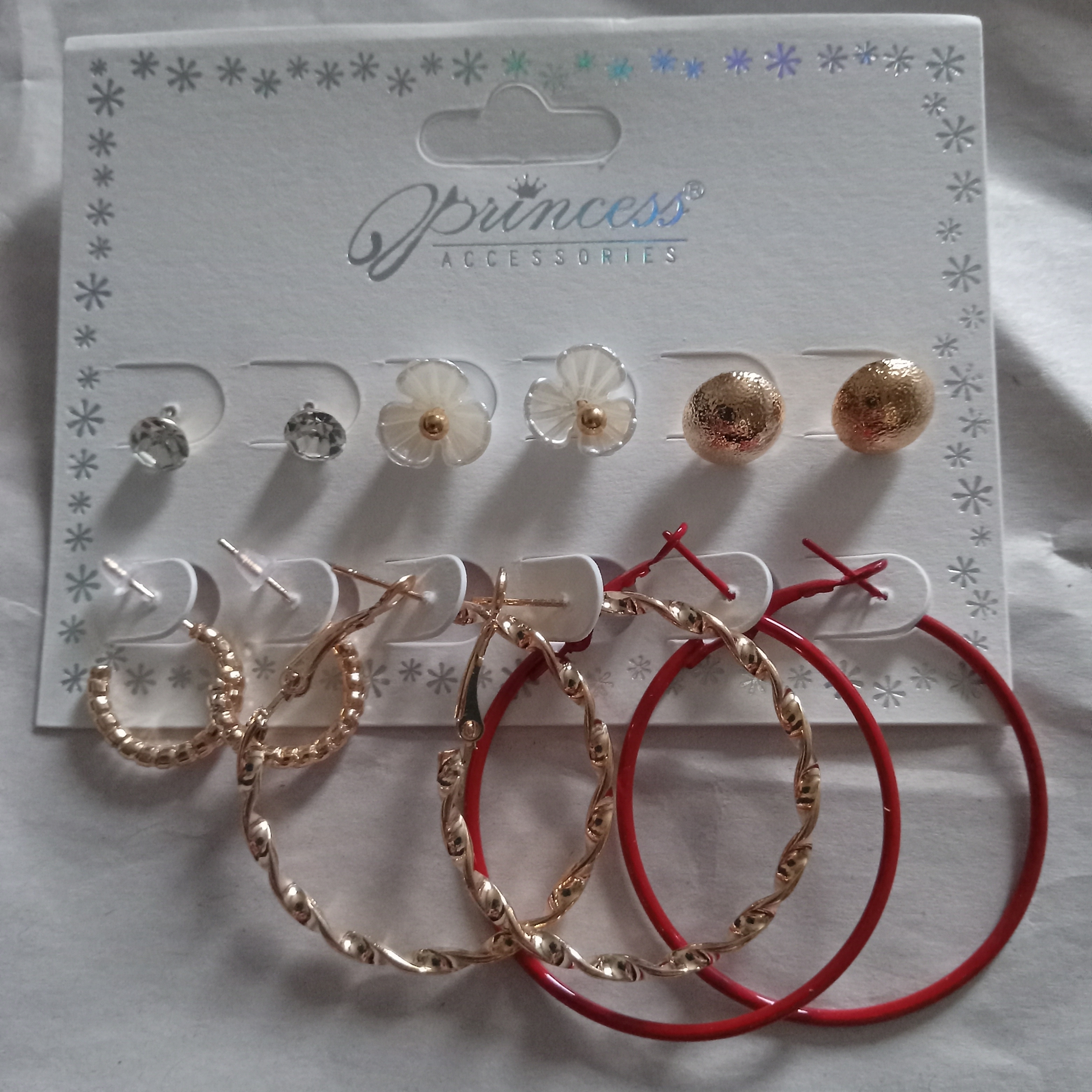 Princess Accessories Gold And Red Hoop Earrings Set